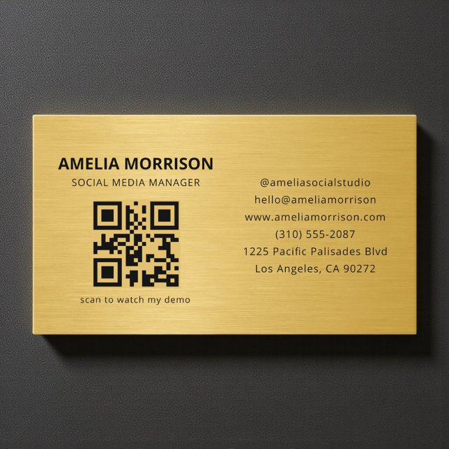 Gold Metallic QR Code Minimalist Professional Business Card (Creator Uploaded)