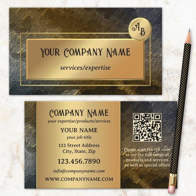 Gold Metallic QR Professional Monogram Design Business Card (Creator Uploaded)