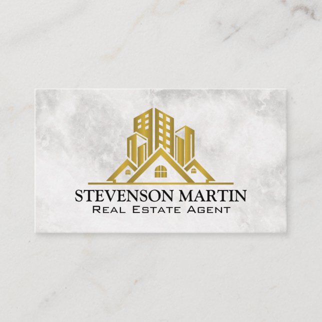 Gold Metallic Real Estate | Marble Business Card (Front)