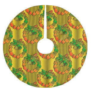 Gold Metallic Red and Green Christmas Brushed Polyester Tree Skirt