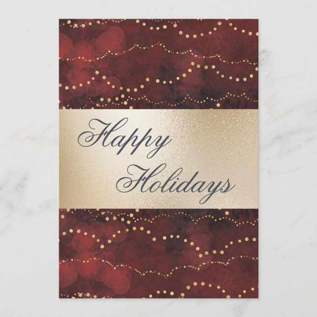 Gold Metallic Red Elegant Happy Holidays Holiday Card (Front)