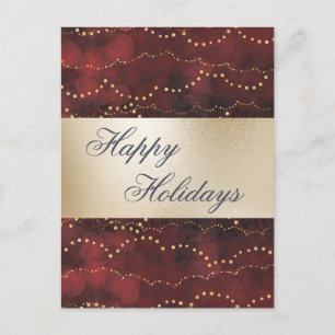 Gold Metallic Red Elegant Happy Holidays Holiday Postcard