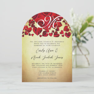 Gold Metallic Red Roses Wedding Invitation