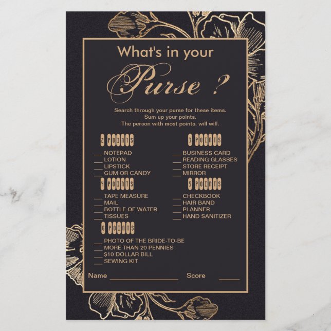 Gold Metallic Roses Arrangement Bridal Shower Game (Front)