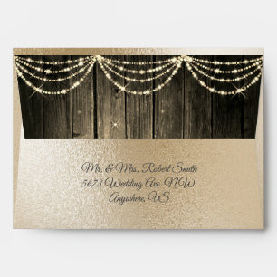 Gold Metallic Rustic Wood Lights Wedding Envelope