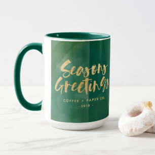 Gold metallic seasons greetings corporate mug