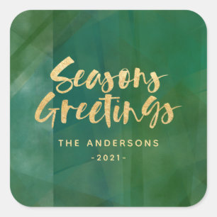 Gold metallic seasons greetings square sticker