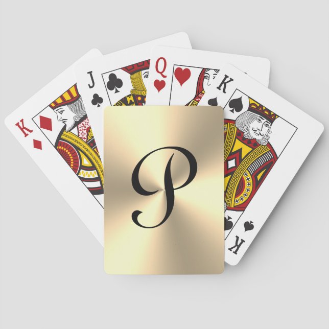 Gold metallic shine personalised monogram playing cards (Back)