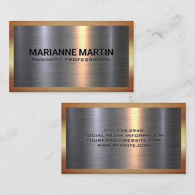 Gold Metallic Silver Background | Shiny Business Card (Front/Back)