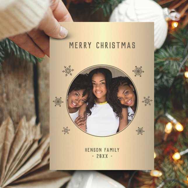 Gold Metallic Snowflake Photo Christmas Card (Creator Uploaded)