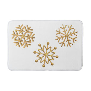 Gold Metallic Snowflakes on White Bath Mat