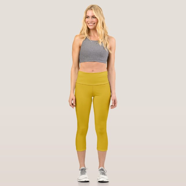 Gold Metallic solid plain colour Capri Leggings (Front)