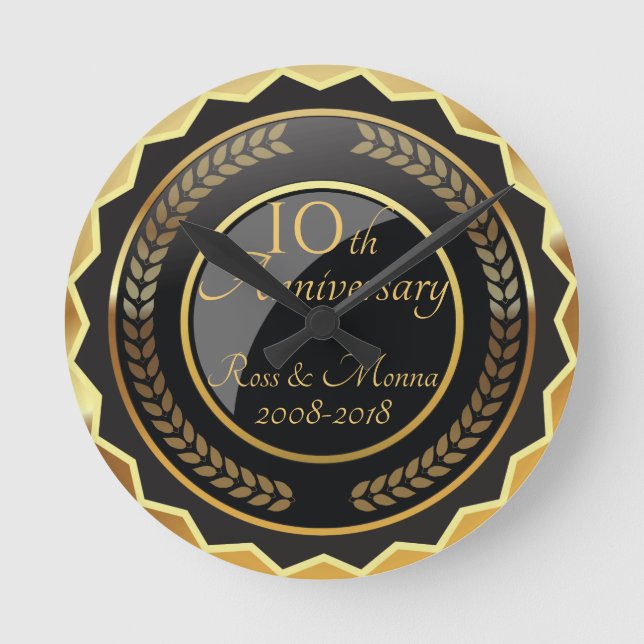 Gold Metallic Sparkly Anniversary design Round Clock (Front)