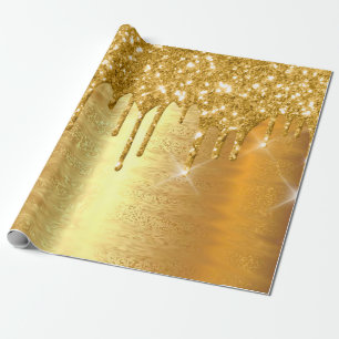 Gold Metallic Sparkly Drips Glitter Bridal Wedding Wrapping Paper
