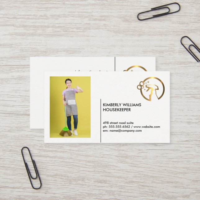 Gold Metallic Spray Bottle | Maid | Add Custom Pic Business Card (Front/Back In Situ)