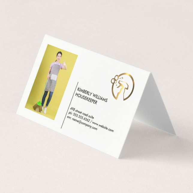 Gold Metallic Spray Bottle | Maid | Add Custom Pic Business Card (Front)