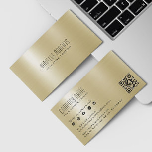 Gold Metallic Stainless Steel Texture QR Code Business Card