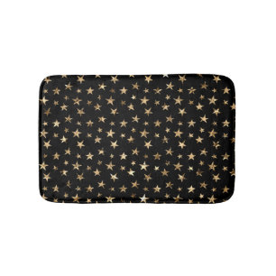 Gold Metallic Stars on Black Bath Mat