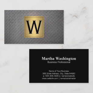 Gold Metallic Steel Background Monogram Business Card
