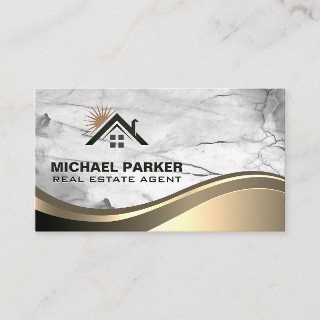 Gold Metallic Sunny Home | Marble Stone  Business Card (Front)