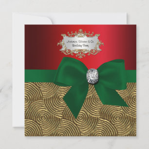 Gold Metallic Swirls, Bow Ribbon Xmas Party Invitation