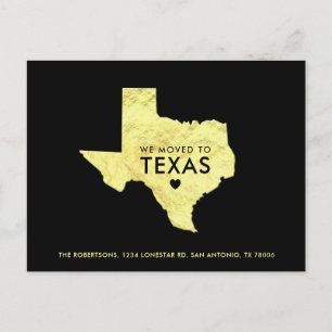 Gold Metallic Texas Map Black New Address Announcement Postcard