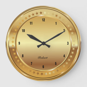 Gold metallic texture circle and stars large clock