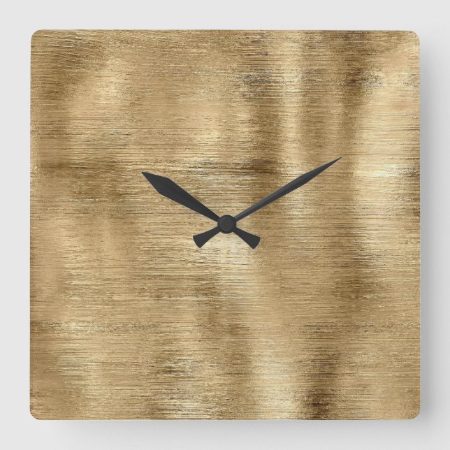 Gold metallic texture rustic shimmer stylish square wall clock (Front)
