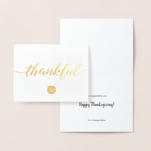 Gold Metallic Thankful Company Thanksgiving Foil Card