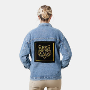 Gold Metallic Tiger Face Denim Jacket