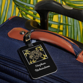 Gold Metallic Tiger Face Luggage Tag