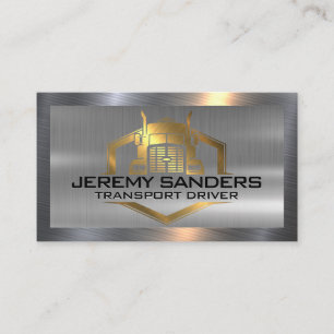 Gold Metallic Truck Logo Metal Border Business Card