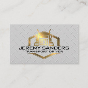 Gold Metallic Truck Logo   Metal Border Business Card
