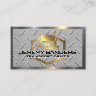 Gold Metallic Truck Logo   Steel Metal Background Business Card
