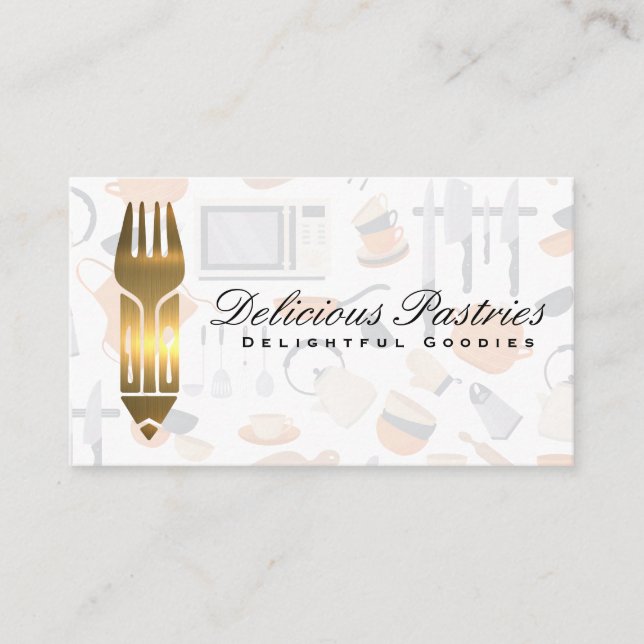 Gold Metallic Utensils | Kitchen Tools  Business Card (Front)