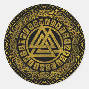 Gold  Metallic Valknut Symbol Classic Round Sticker