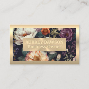 Gold Metallic Vintage Elegant Flower Pattern Business Card