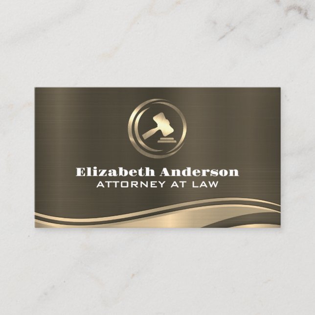 Gold Metallic Wave | Gavel Logo Business Card (Front)