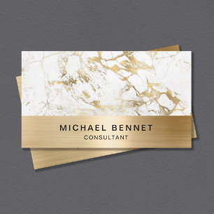 Gold Metallic White Marble Consultant Business Card