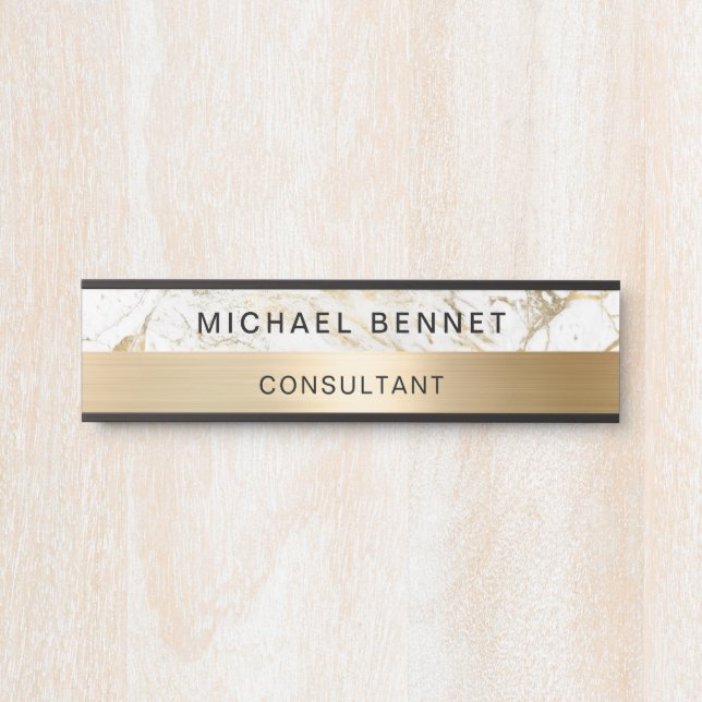 Gold Metallic White Marble Consultant Business Door Sign (Front)