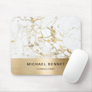 Gold Metallic White Marble Consultant Business Mouse Mat