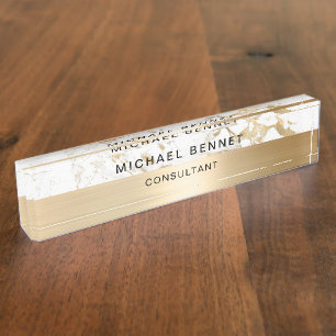 Gold Metallic White Marble Consultant Business  Nameplate