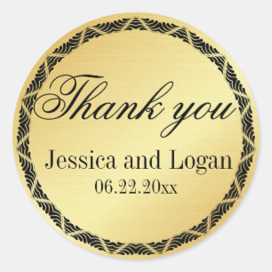 Gold Metallic with Black Lettering Wedding Sticker