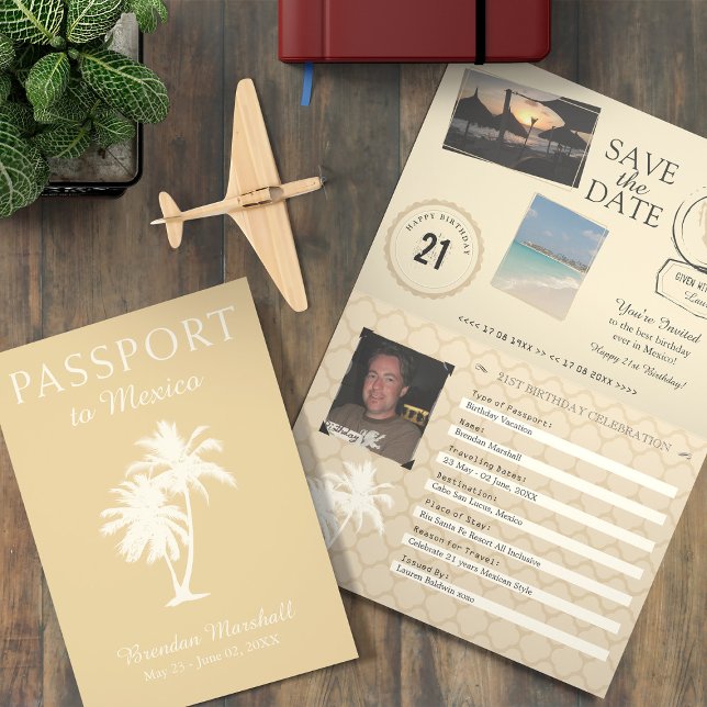 Gold Mexico 21ST Birthday Passport Invitation (Creator Uploaded)