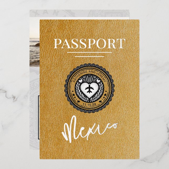 Gold Mexico Passport Wedding (Front/Back)