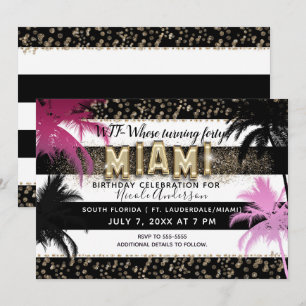 Gold Miami Glitter Glam Palm Trees Birthday Party Invitation