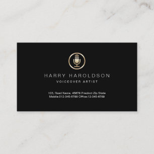 Gold Microphone Icon Voiceover ArtistBusiness Card