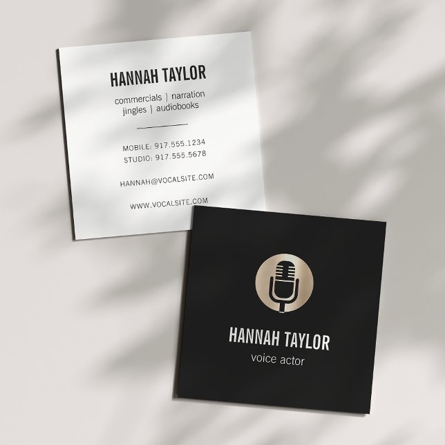 Gold Microphone Voice Actor Square Business Card (Creator Uploaded)