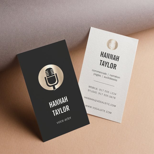 Gold Microphone Voice Actor Vertical Business Card (Creator Uploaded)
