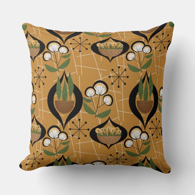 Gold Mid-Century | Plants in Pots | Atomic Cushion (Front)